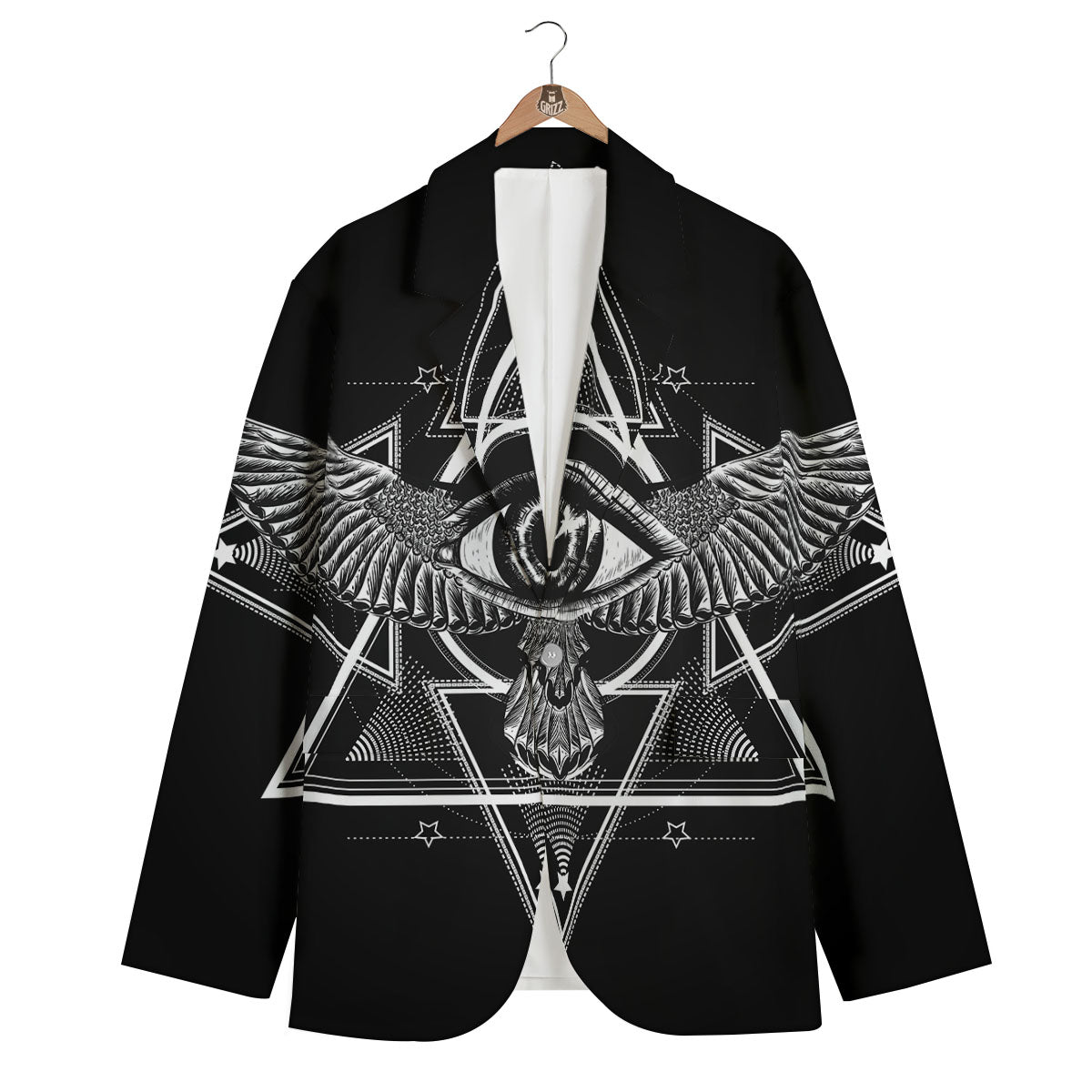 All Seeing Eye Black And Silver Print Men's Blazer-grizzshop