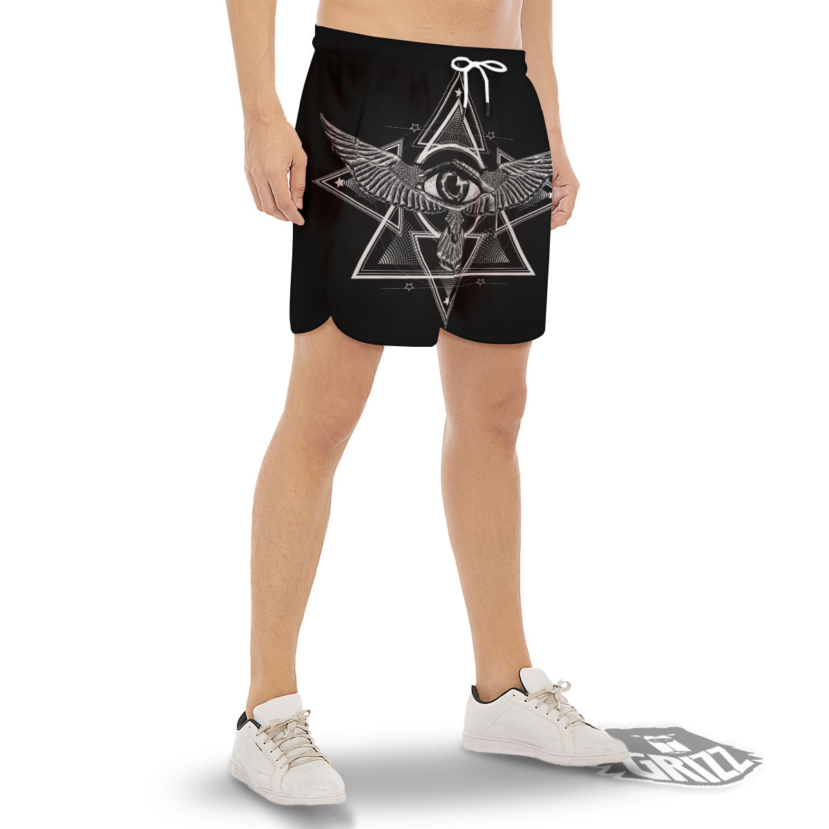 All Seeing Eye Black And Silver Print Men's Gym Shorts-grizzshop