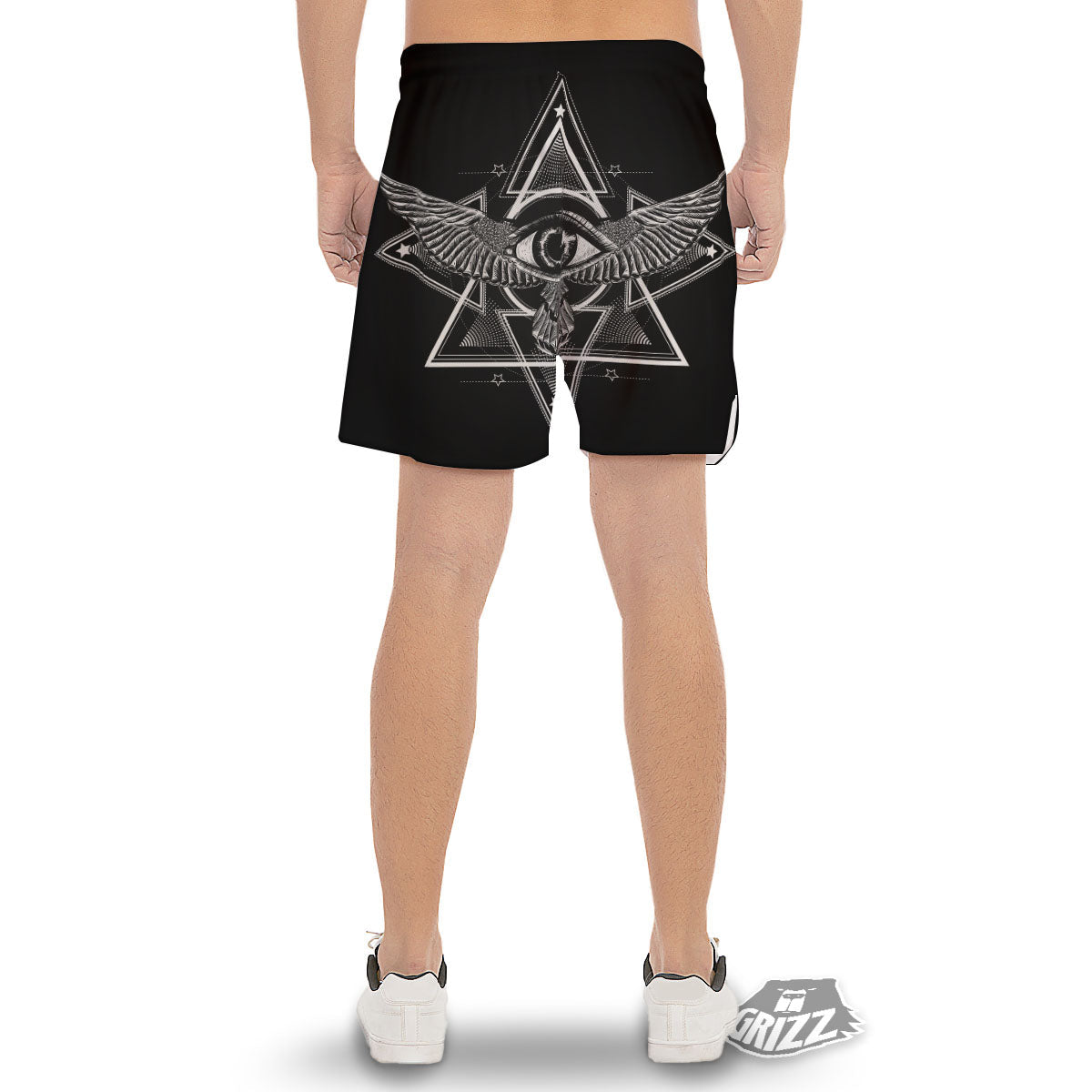 All Seeing Eye Black And Silver Print Men's Gym Shorts-grizzshop