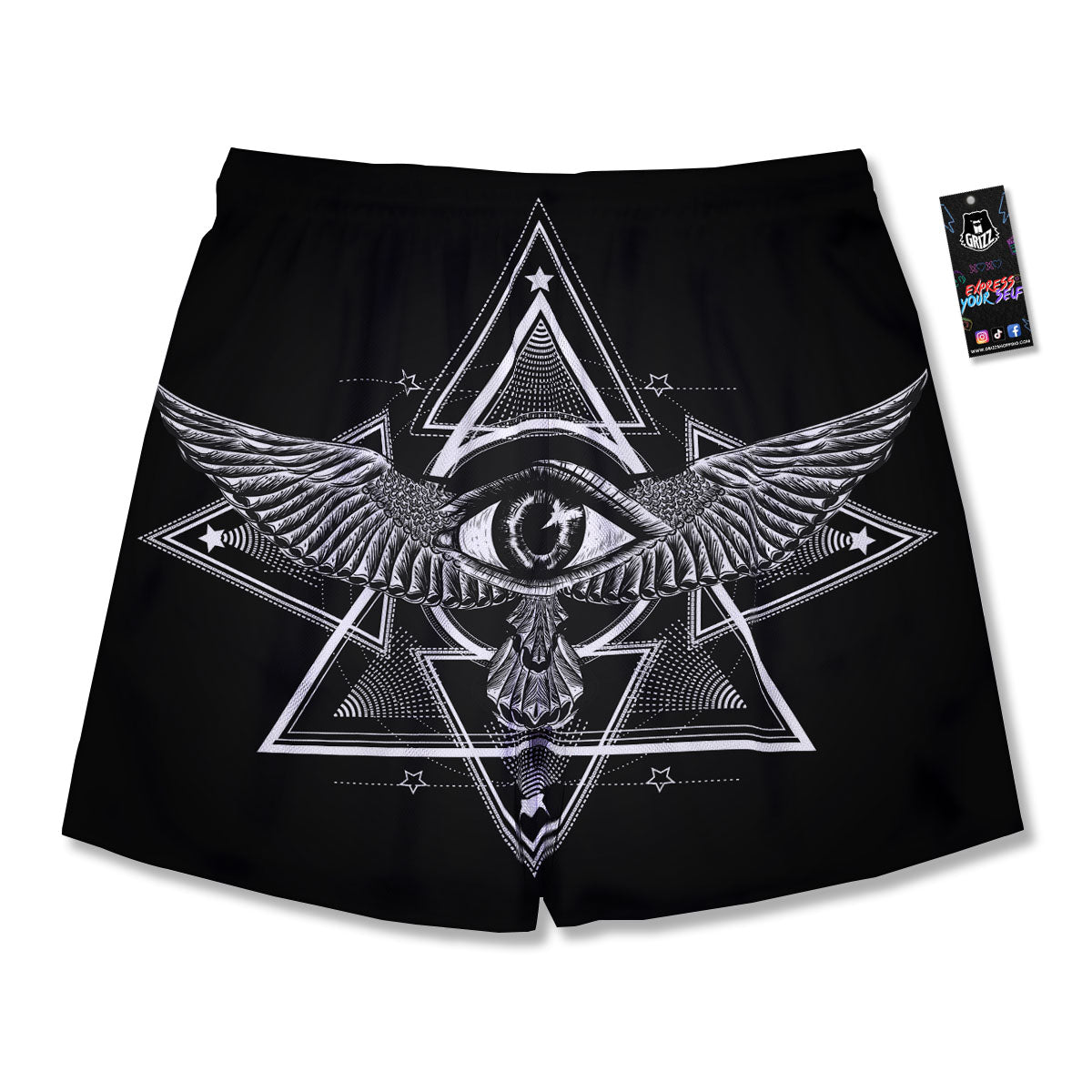 All Seeing Eye Black And Silver Print Men's Running Shorts-grizzshop