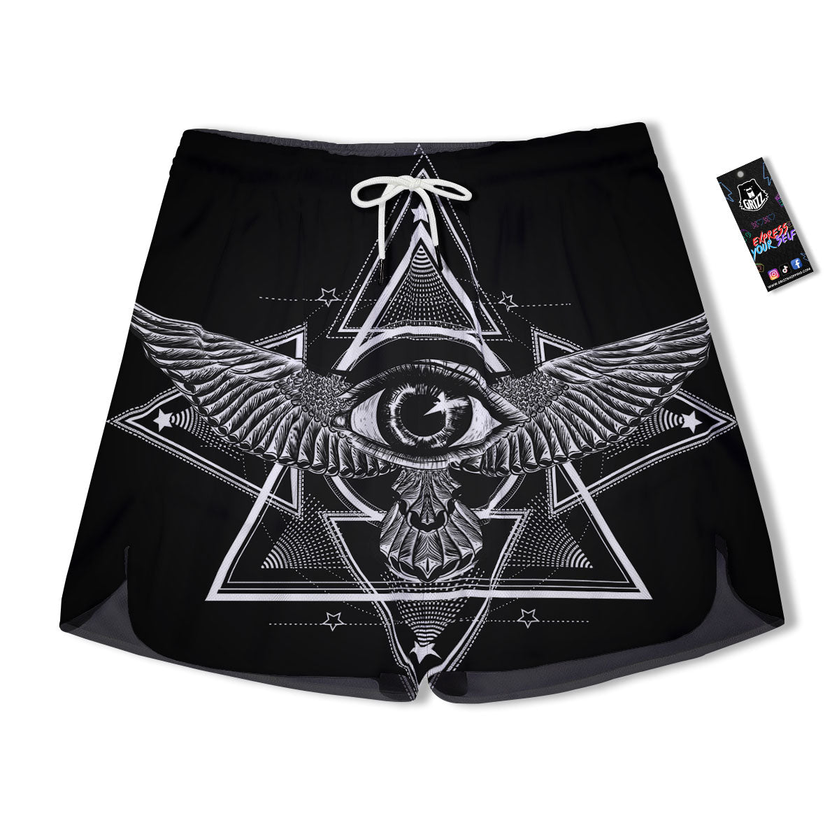 All Seeing Eye Black And Silver Print Men's Running Shorts-grizzshop