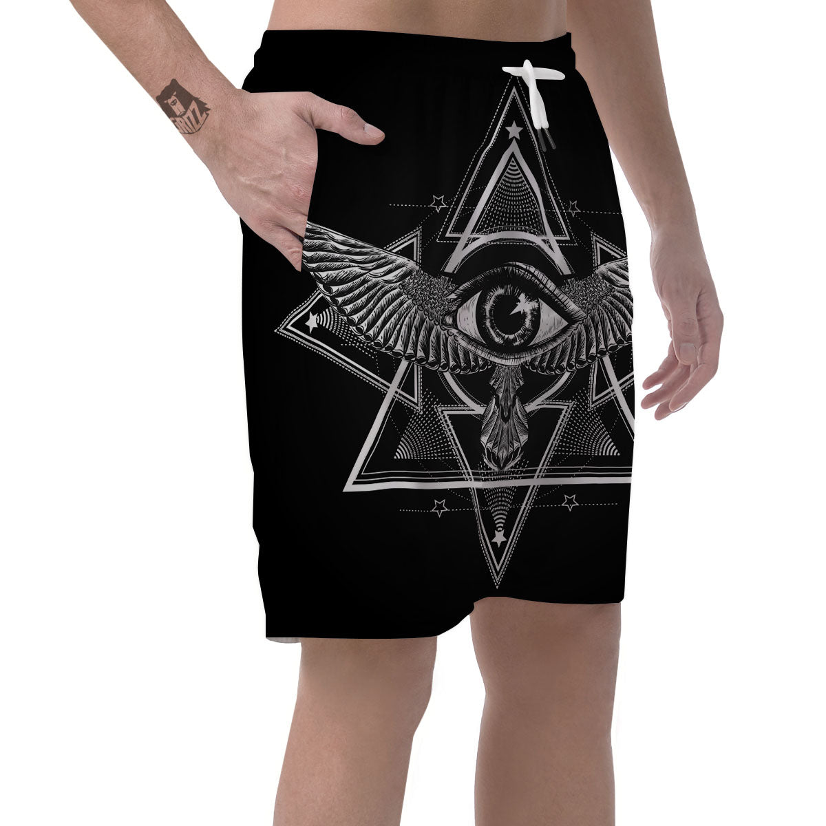 All Seeing Eye Black And Silver Print Men's Shorts-grizzshop