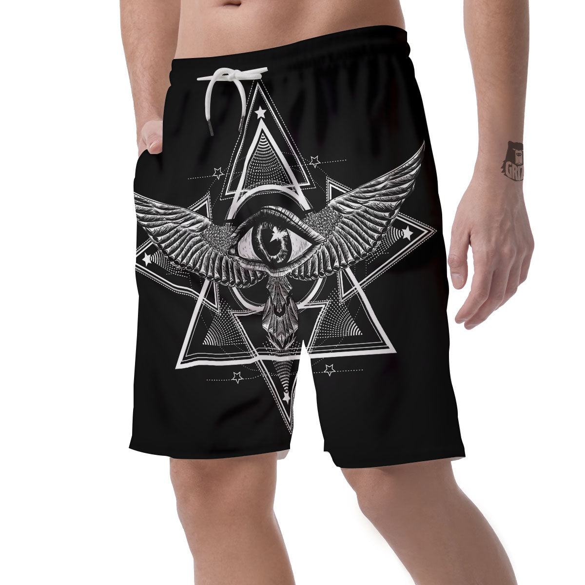 All Seeing Eye Black And Silver Print Men's Shorts-grizzshop