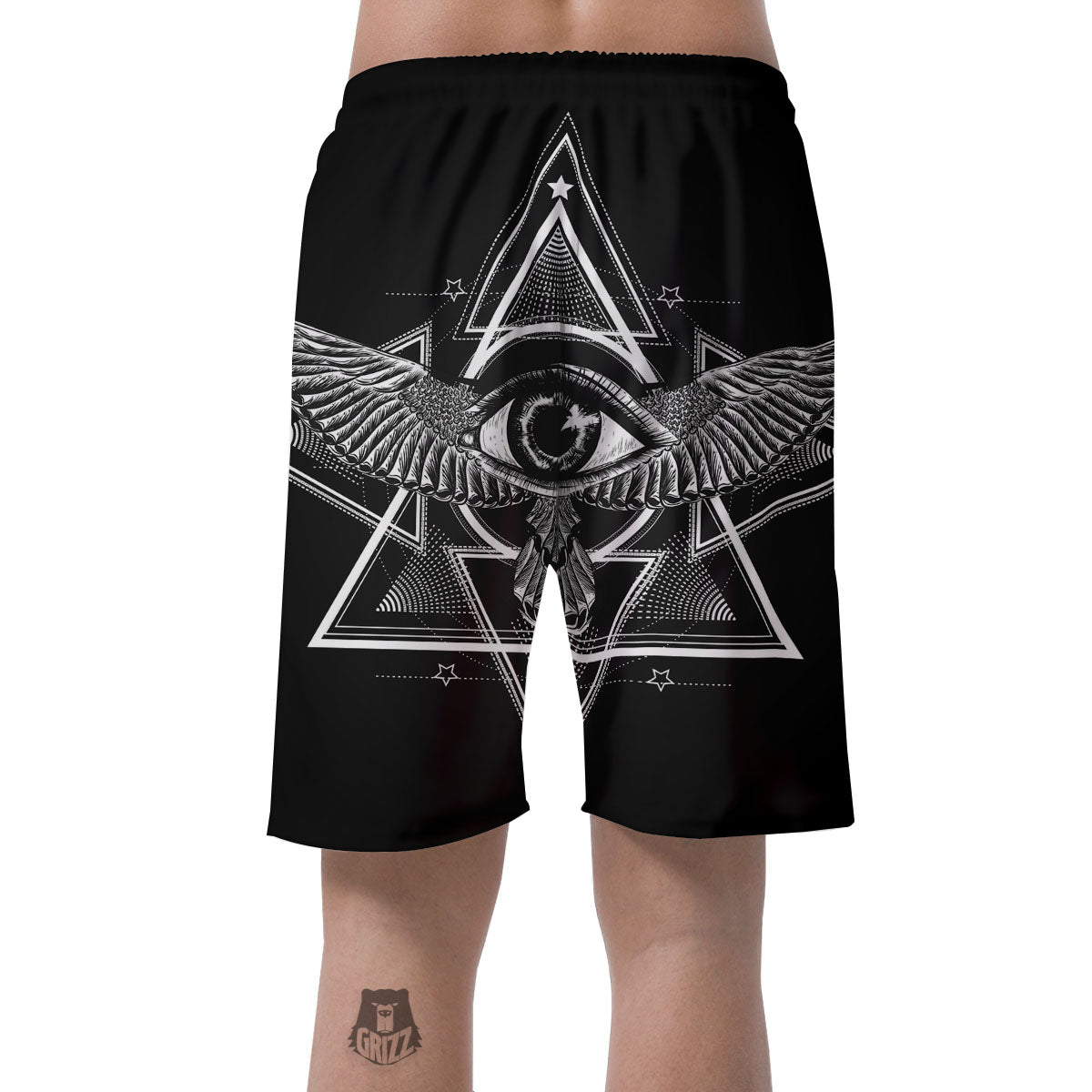 All Seeing Eye Black And Silver Print Men's Shorts-grizzshop