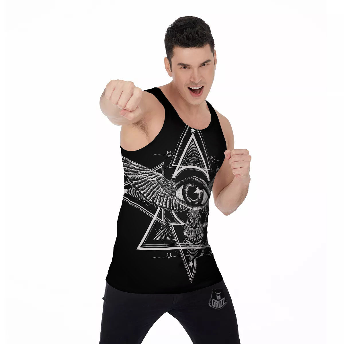 All Seeing Eye Black And Silver Print Men's Tank Top-grizzshop