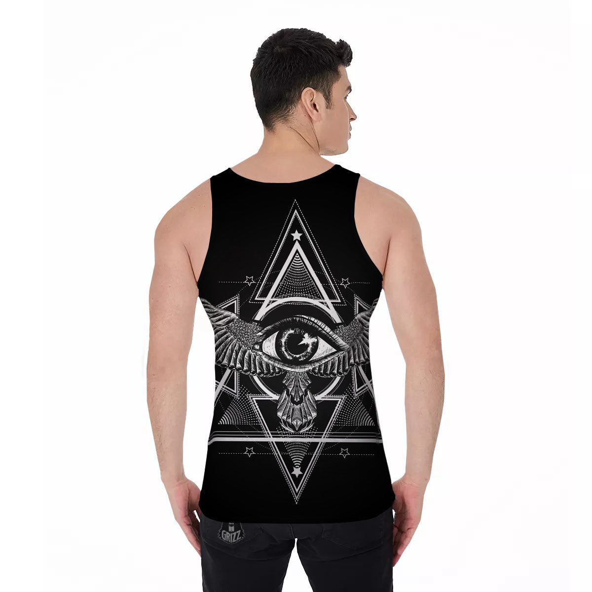 All Seeing Eye Black And Silver Print Men's Tank Top-grizzshop