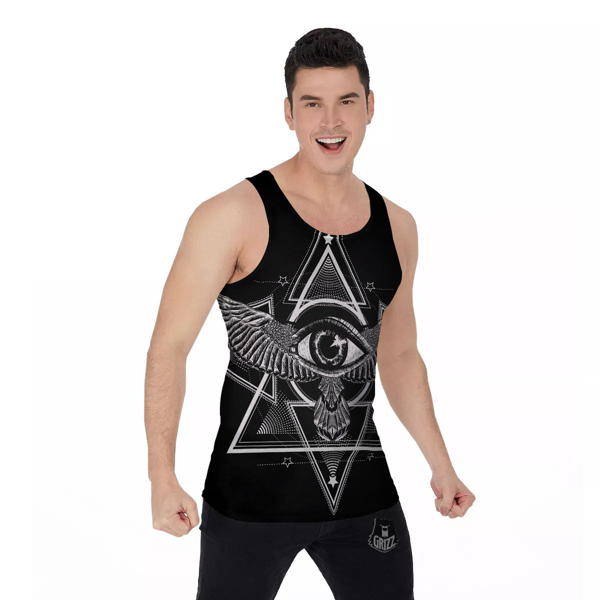 All Seeing Eye Black And Silver Print Men's Tank Top-grizzshop