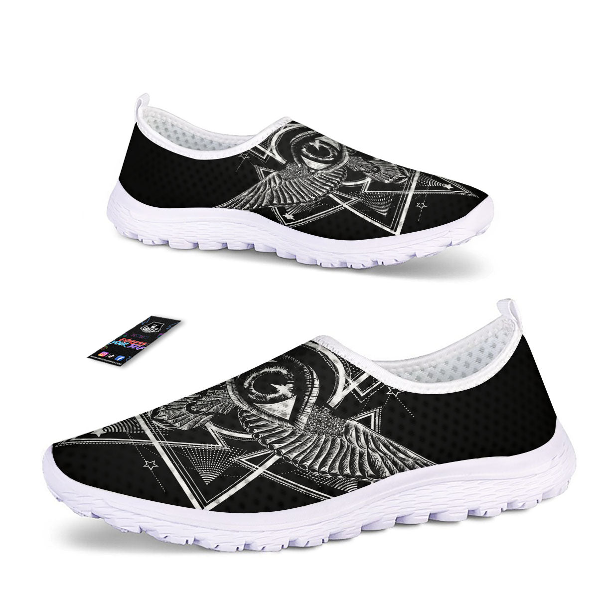 All Seeing Eye Black And Silver Print Nurse Shoes-grizzshop