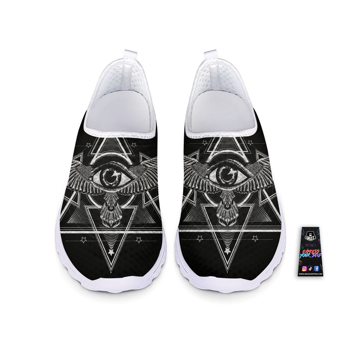 All Seeing Eye Black And Silver Print Nurse Shoes-grizzshop