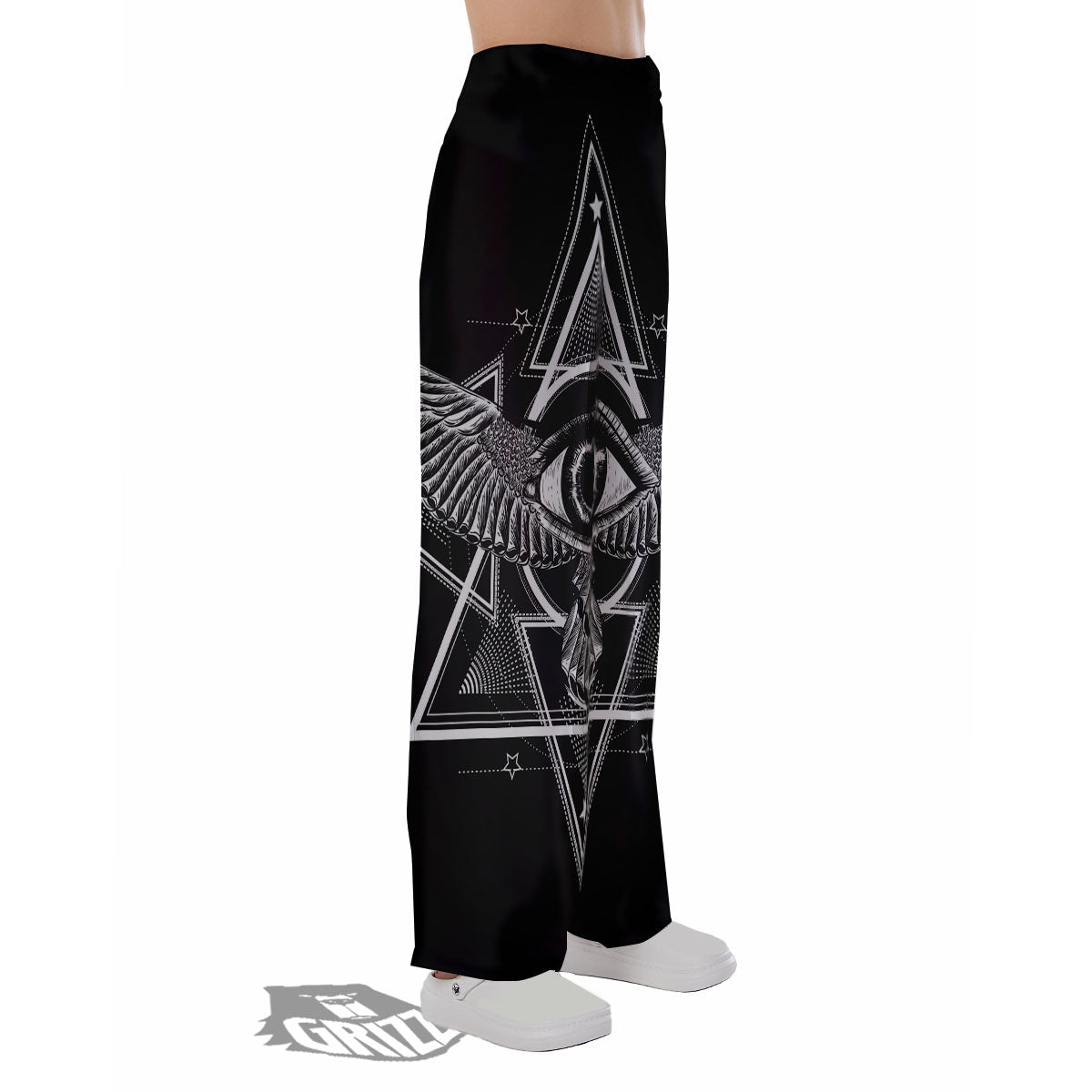 All Seeing Eye Black And Silver Print Pajama Pants-grizzshop