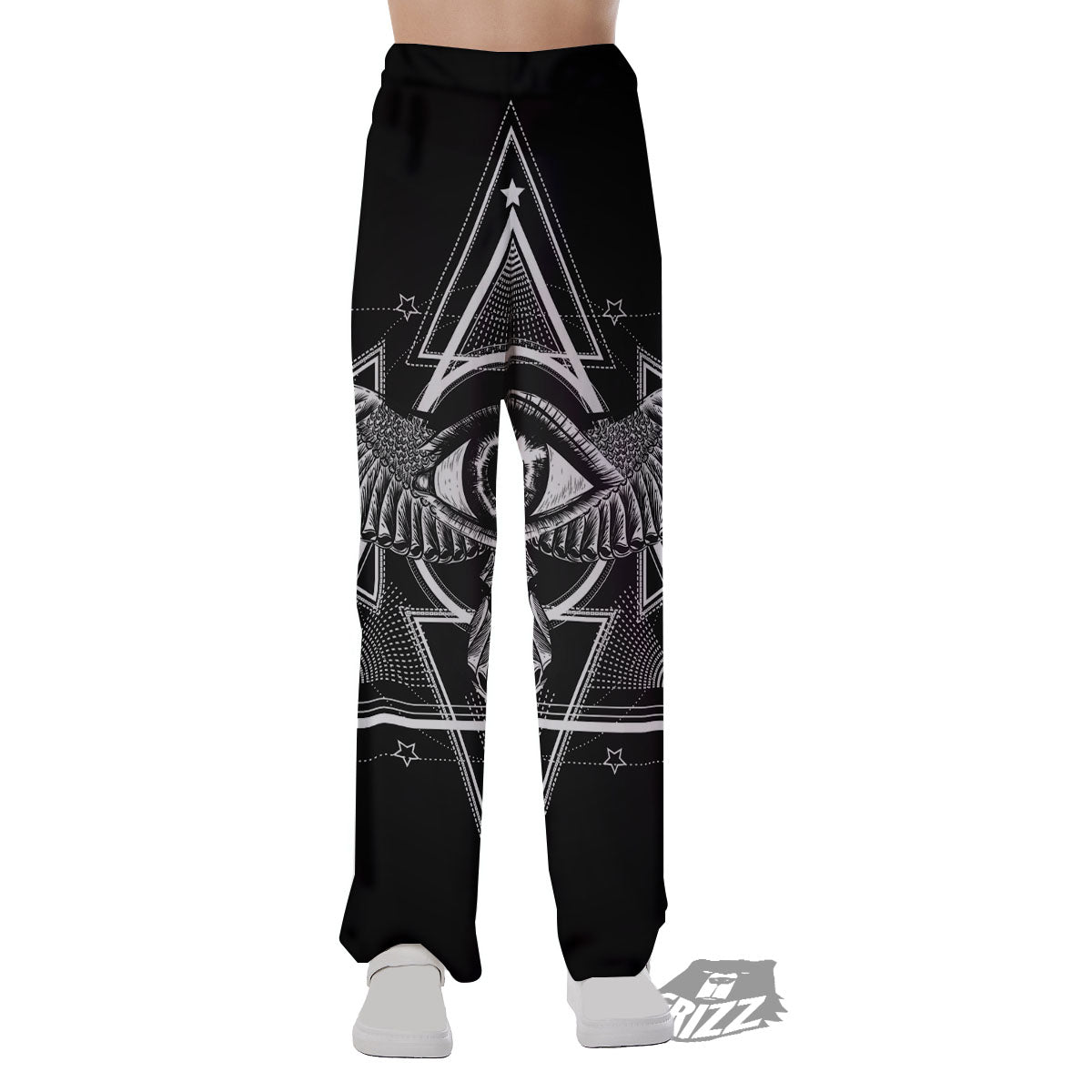 All Seeing Eye Black And Silver Print Pajama Pants-grizzshop