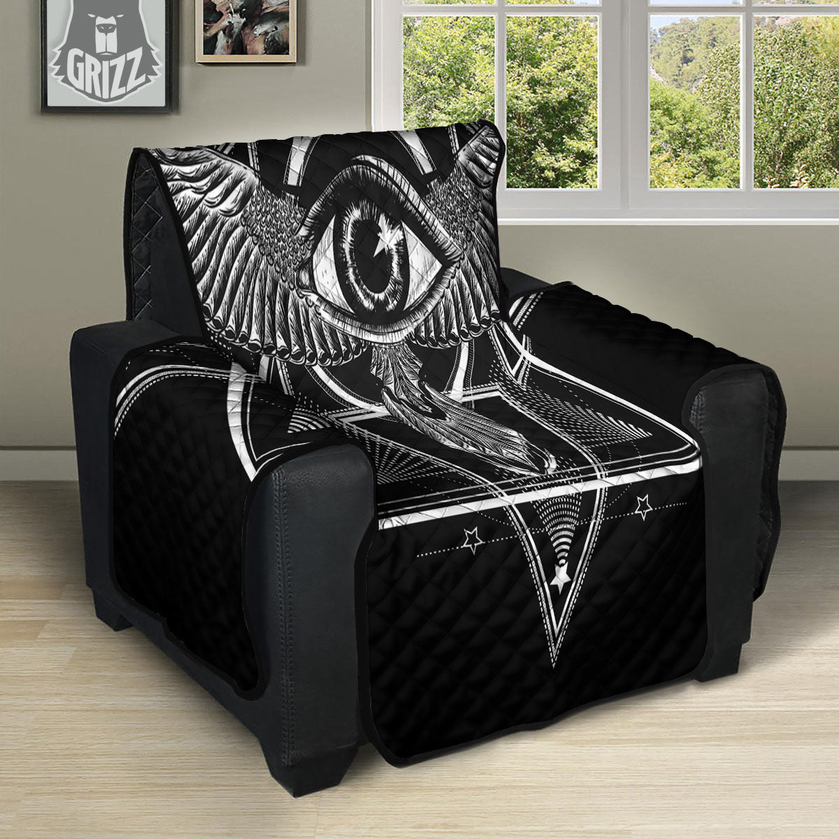 All Seeing Eye Black And Silver Print Recliner Protector-grizzshop