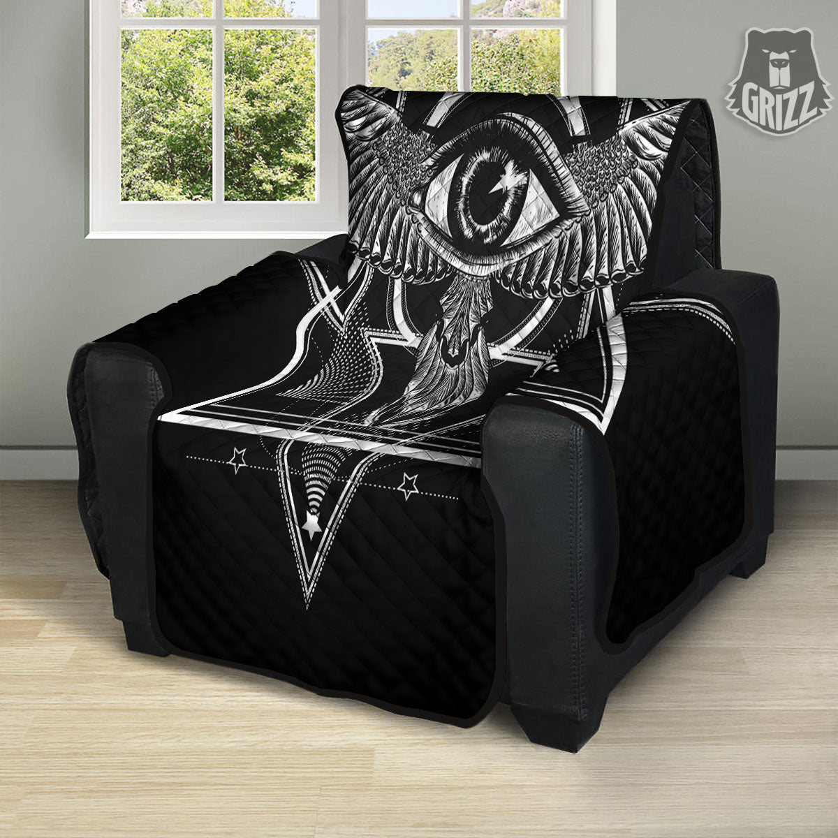 All Seeing Eye Black And Silver Print Recliner Protector-grizzshop