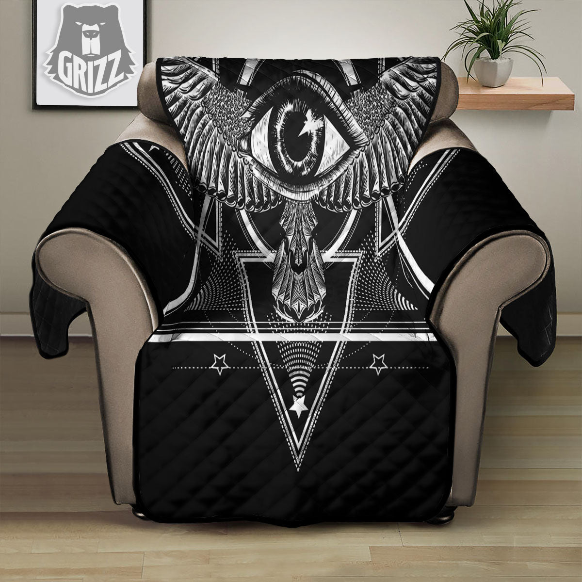 All Seeing Eye Black And Silver Print Recliner Protector-grizzshop