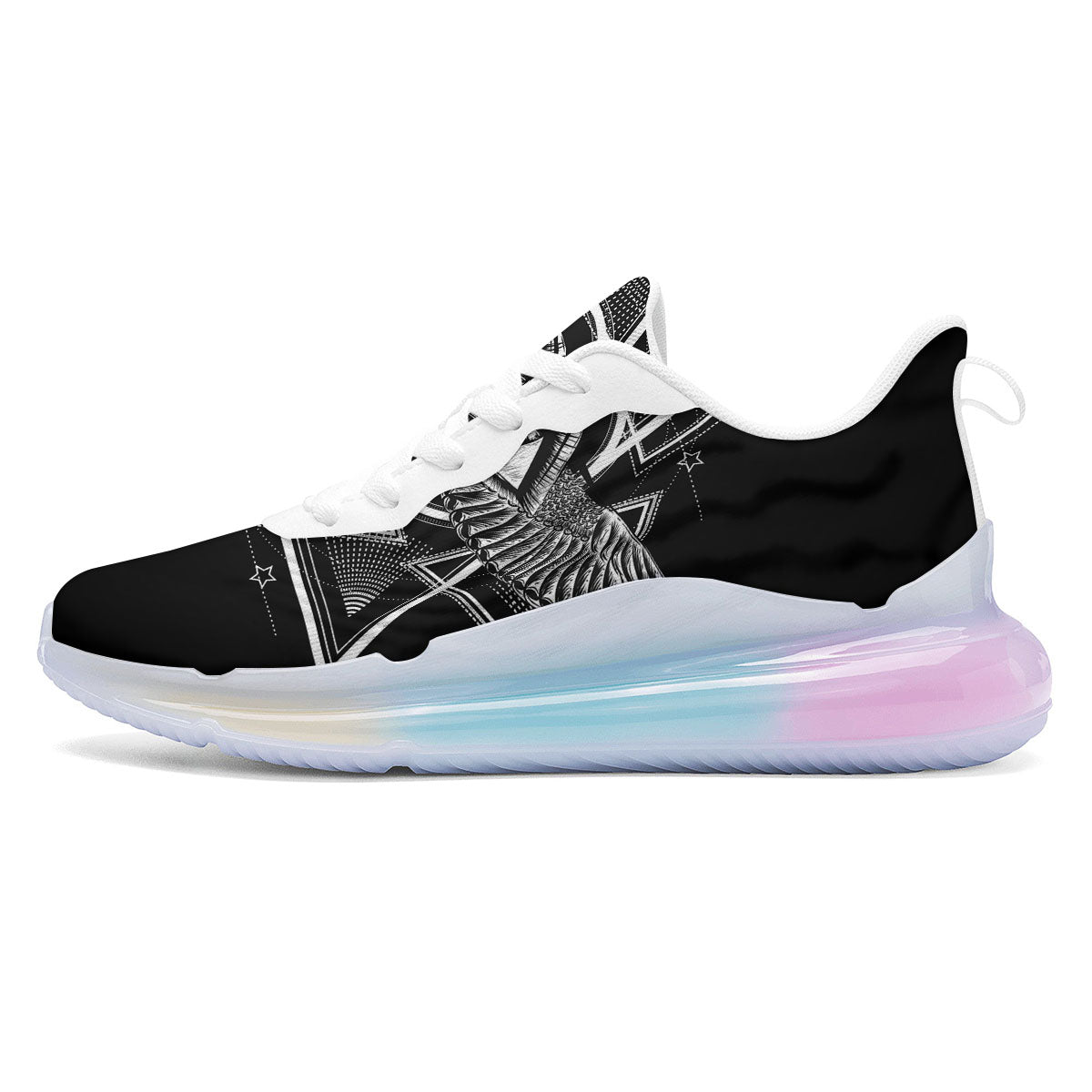 All Seeing Eye Black And Silver Print Running Sneakers-grizzshop