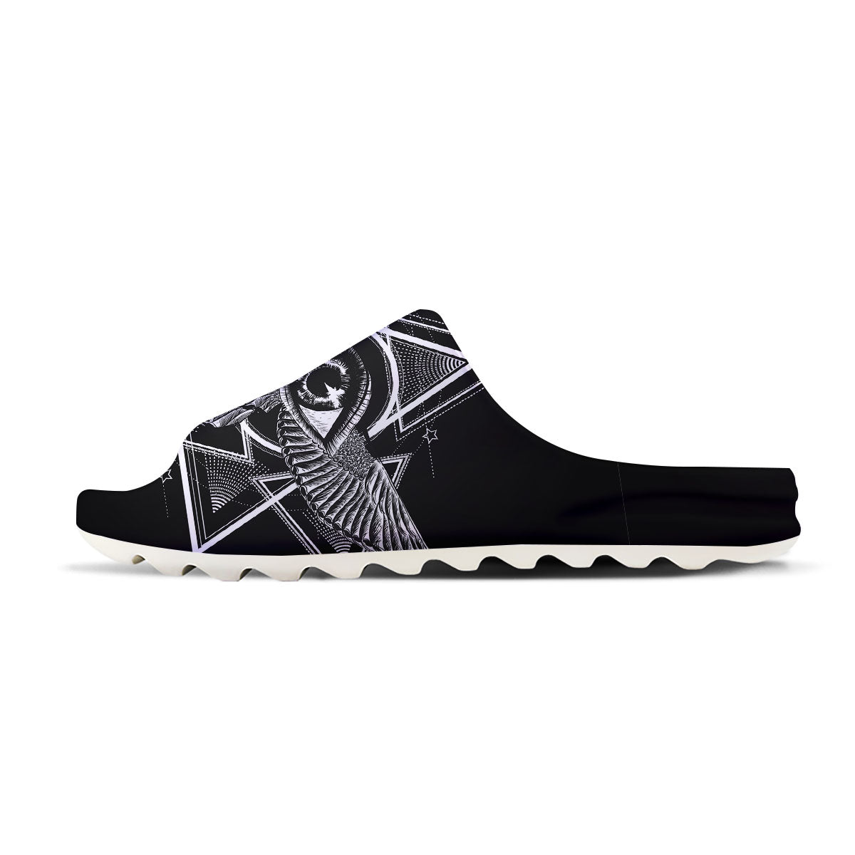 All Seeing Eye Black And Silver Print Sandals-grizzshop