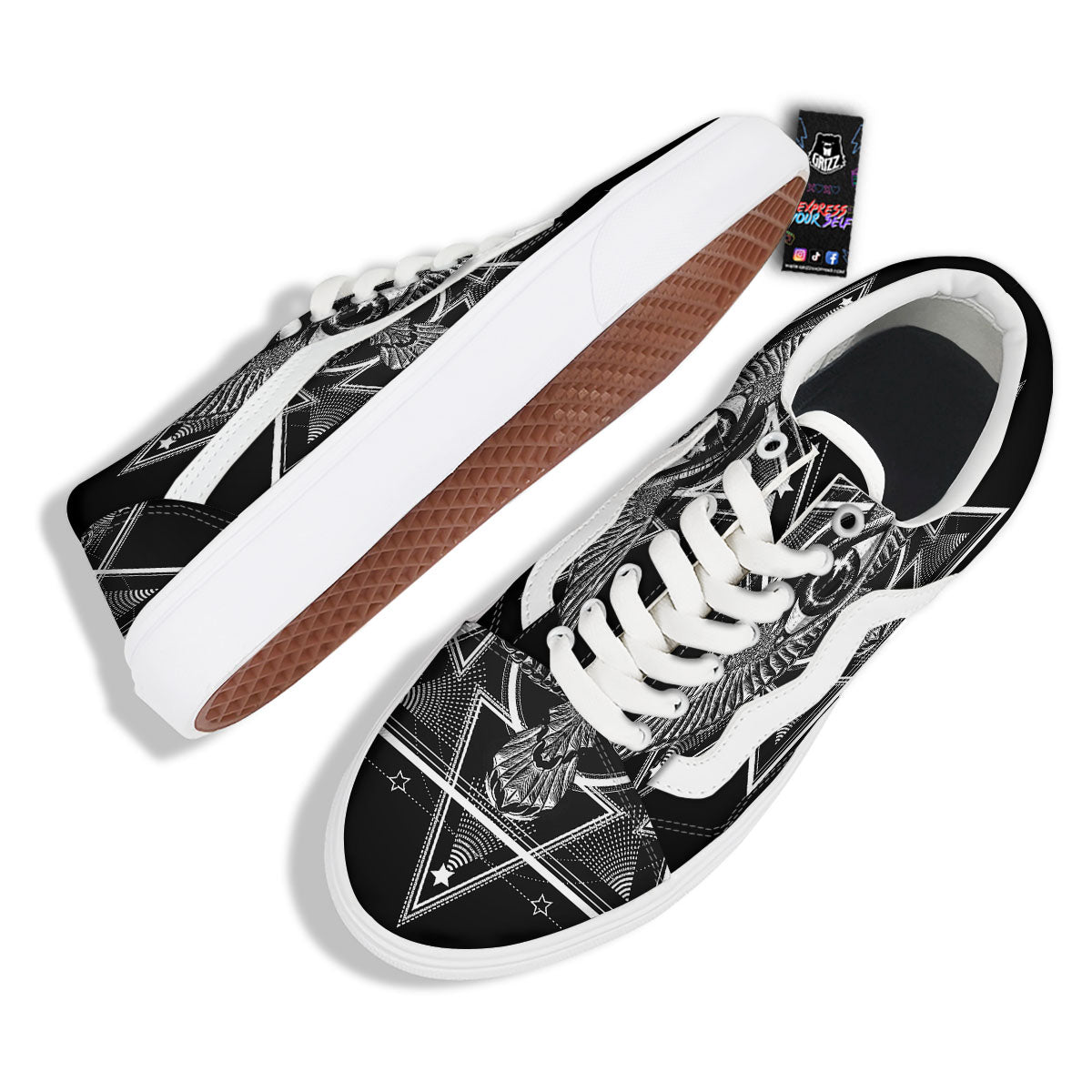 All Seeing Eye Black And Silver Print Skate Shoes-grizzshop