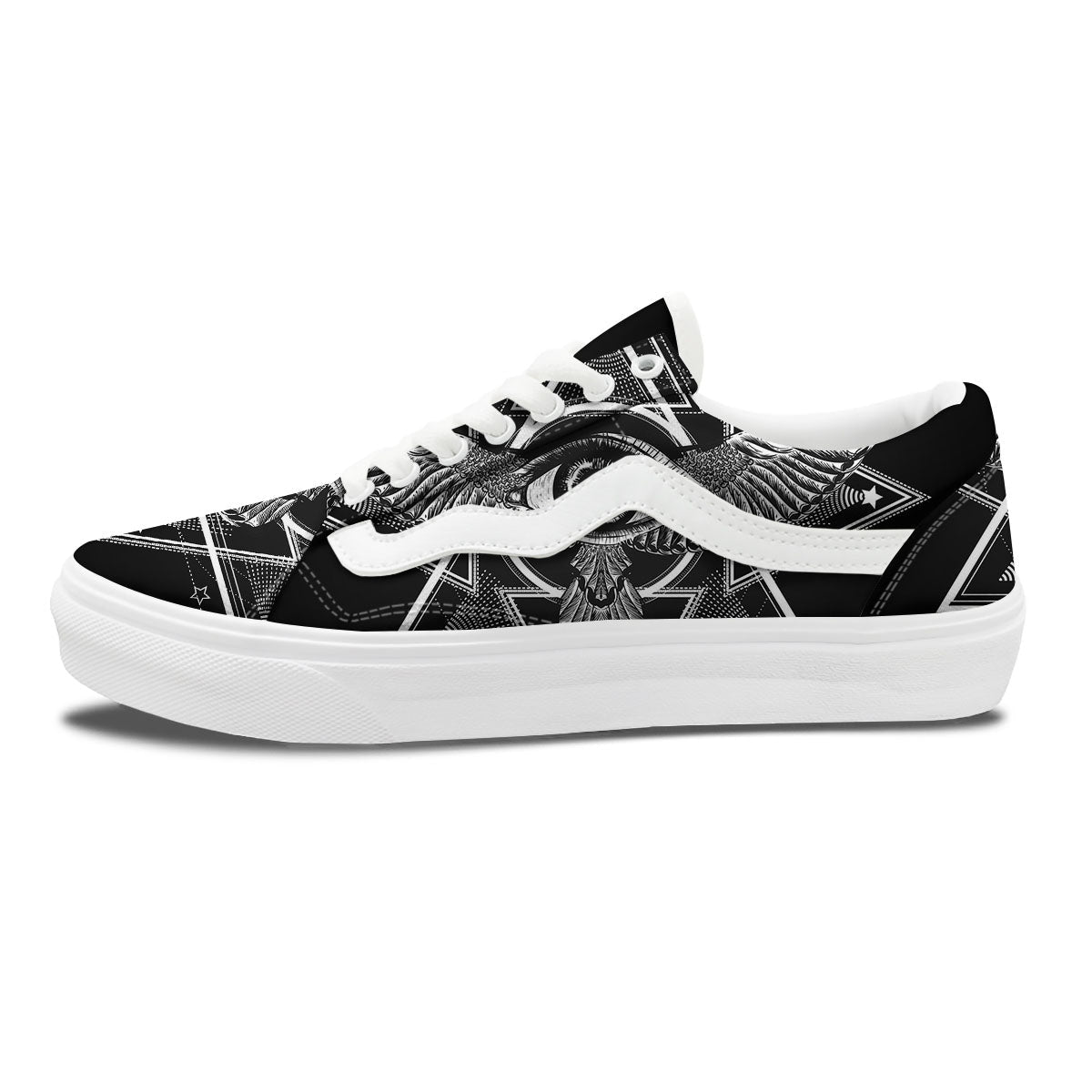 All Seeing Eye Black And Silver Print Skate Shoes-grizzshop