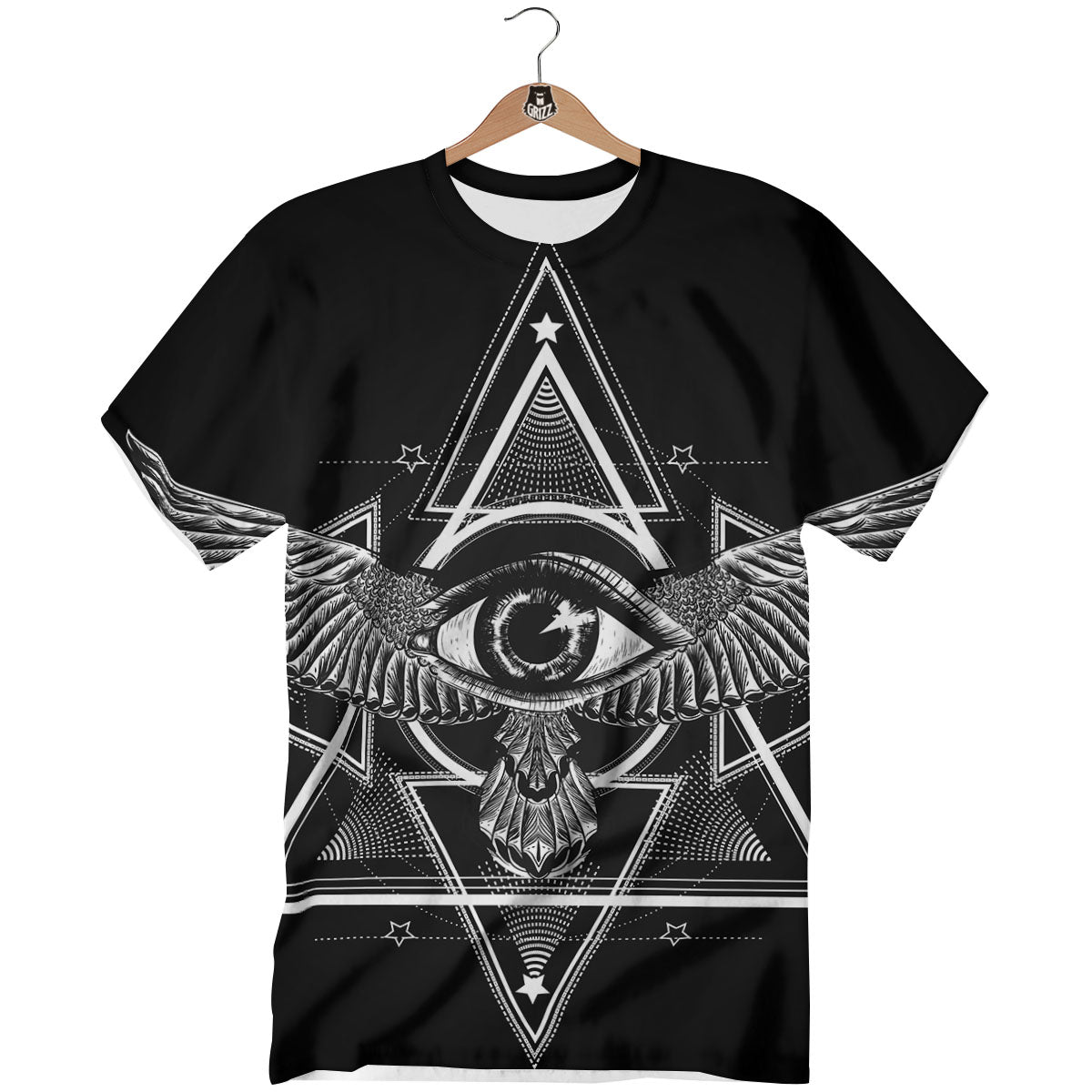 All Seeing Eye Black And Silver Print T-Shirt-grizzshop