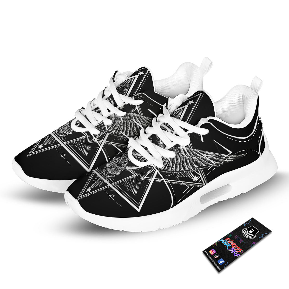 All Seeing Eye Black And Silver Print Tennis Shoes-grizzshop