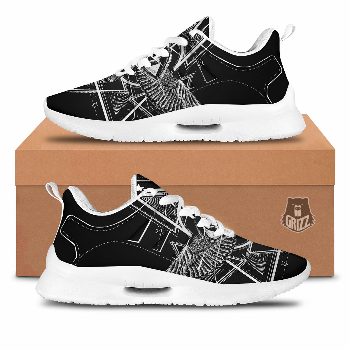 All Seeing Eye Black And Silver Print Tennis Shoes-grizzshop