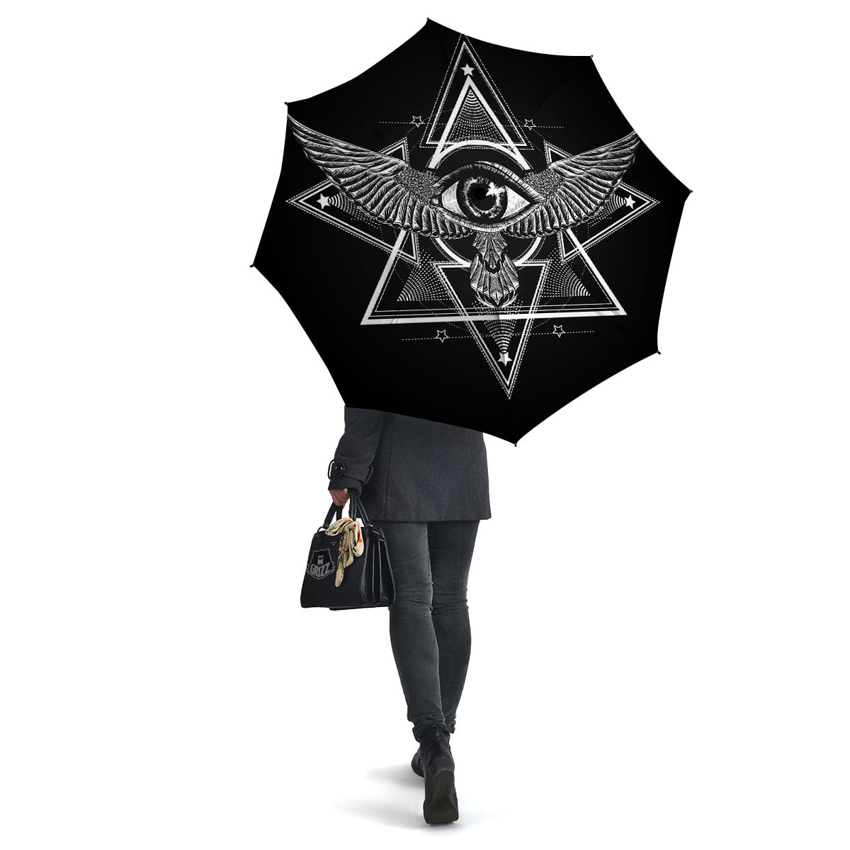 All Seeing Eye Black And Silver Print Umbrella-grizzshop