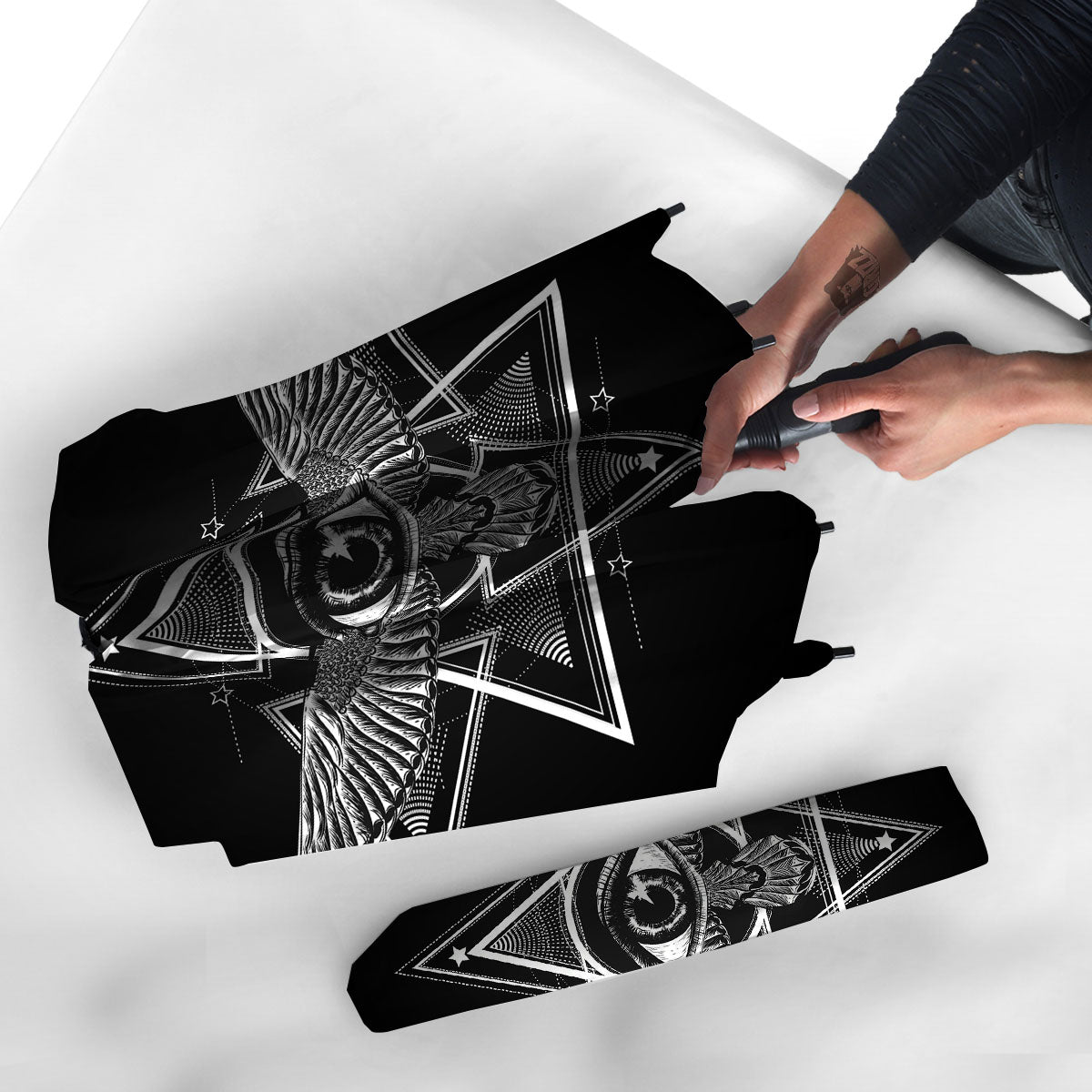 All Seeing Eye Black And Silver Print Umbrella-grizzshop