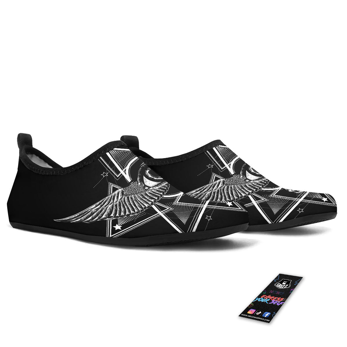 All Seeing Eye Black And Silver Print Water Shoes-grizzshop