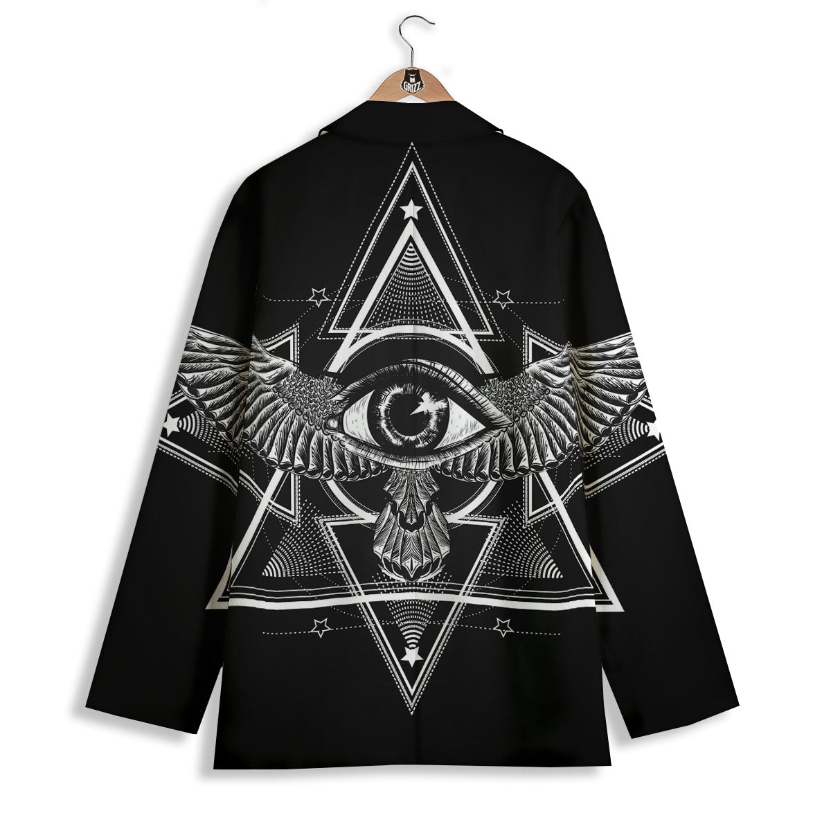 All Seeing Eye Black And Silver Print Women's Blazer-grizzshop