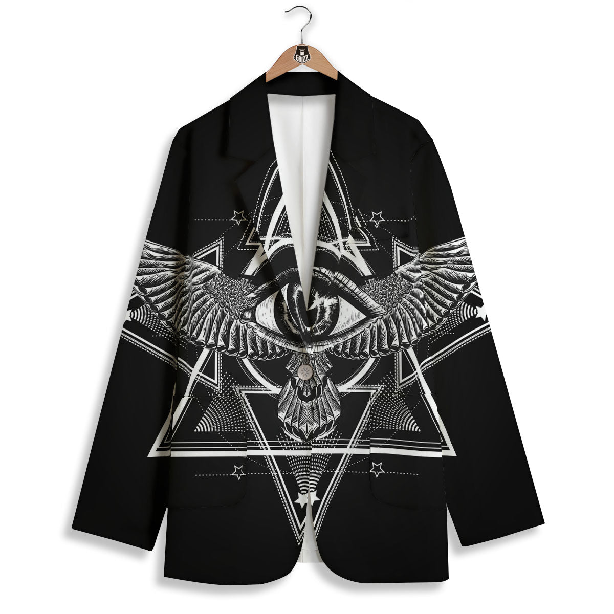 All Seeing Eye Black And Silver Print Women's Blazer-grizzshop