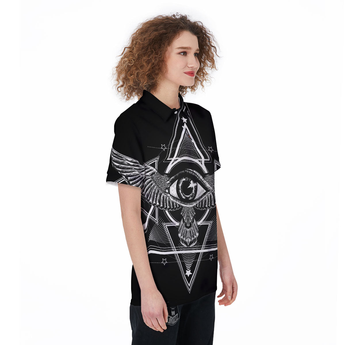 All Seeing Eye Black And Silver Print Women's Golf Shirts-grizzshop