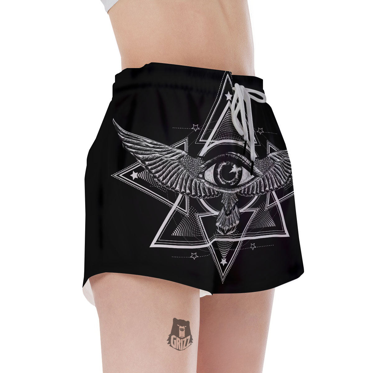 All Seeing Eye Black And Silver Print Women's Shorts-grizzshop