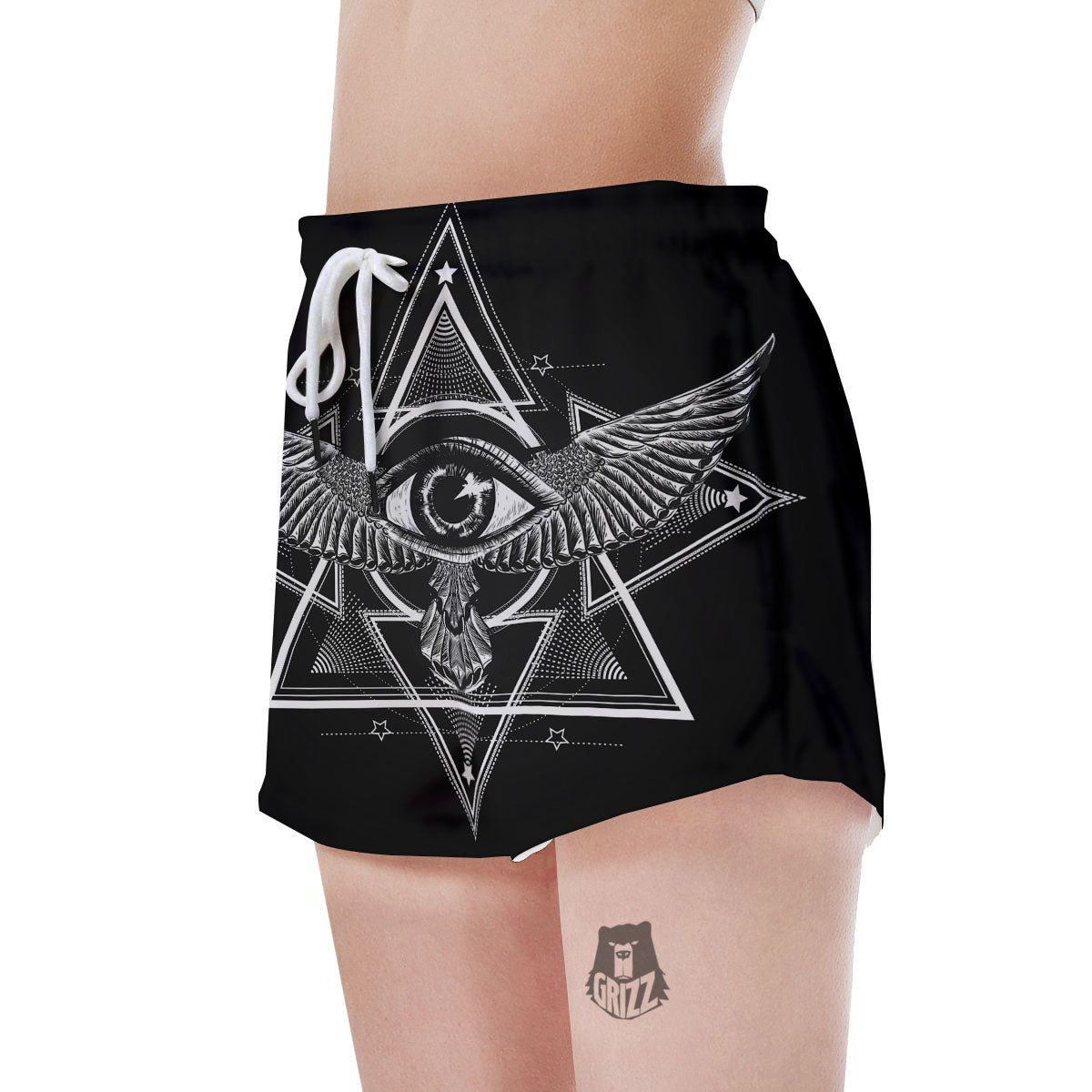 All Seeing Eye Black And Silver Print Women's Shorts-grizzshop