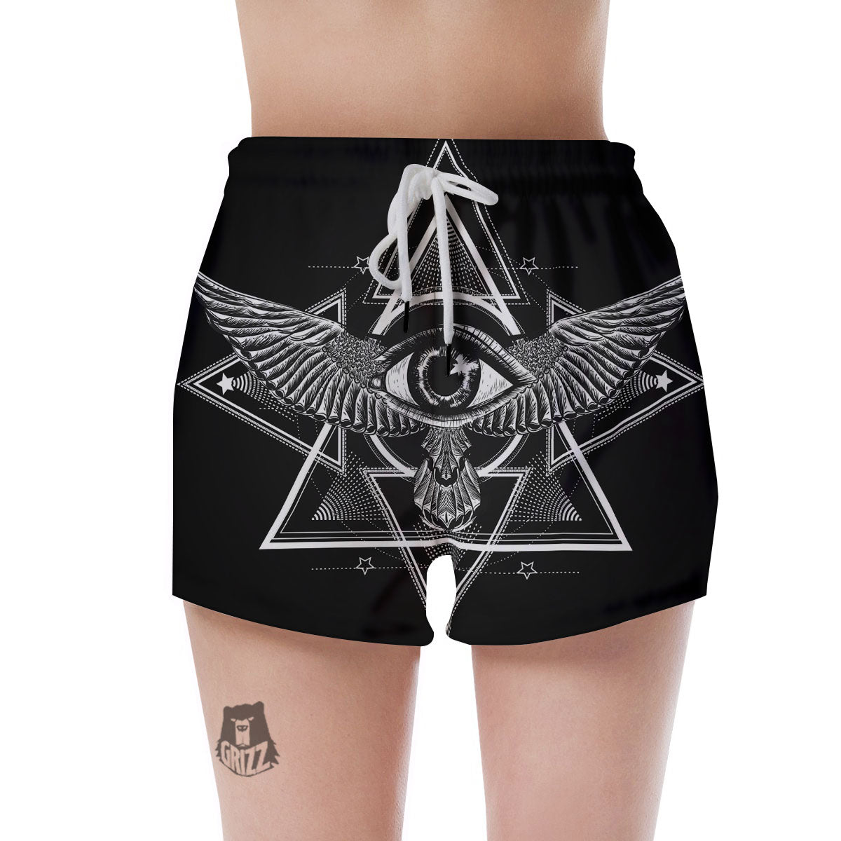 All Seeing Eye Black And Silver Print Women's Shorts-grizzshop