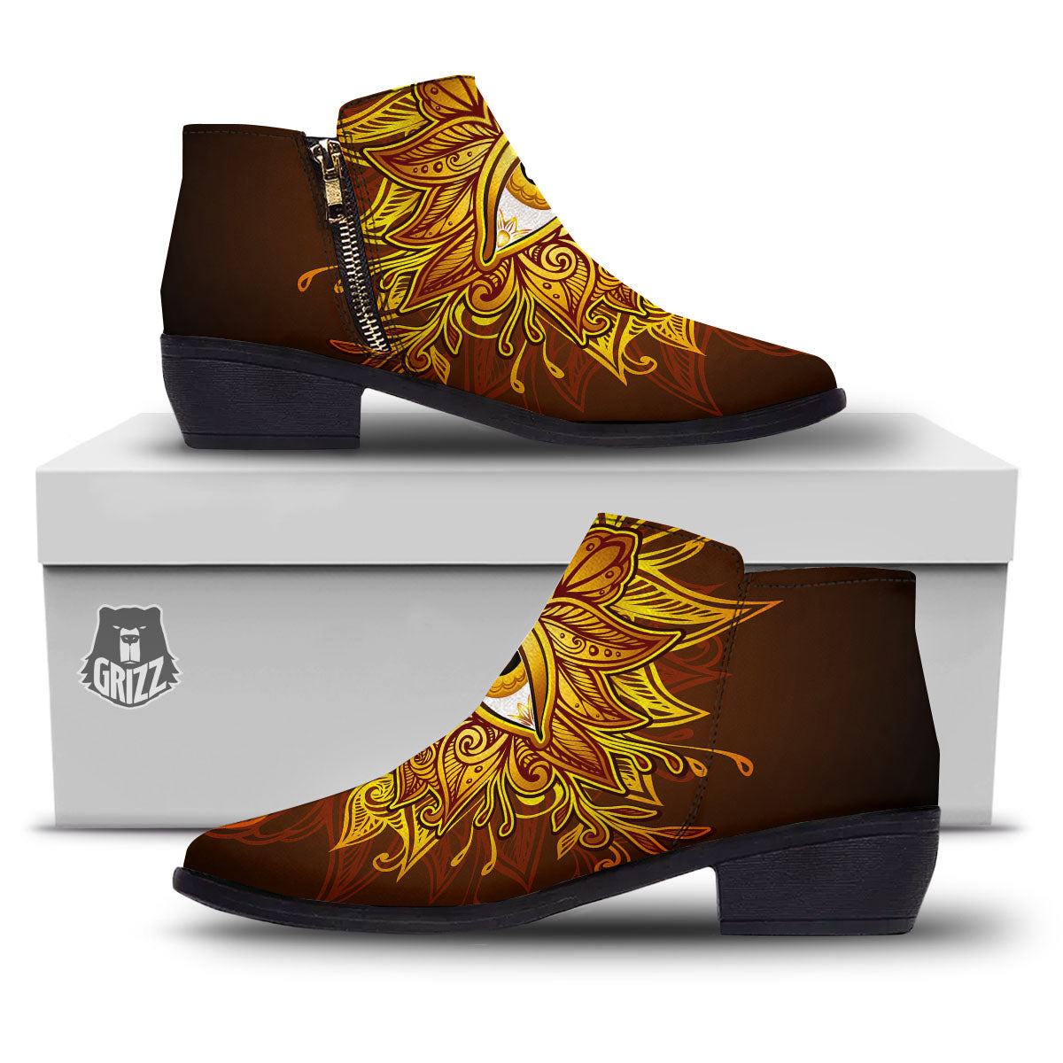 All Seeing Eye Gold Print Ankle Boots-grizzshop