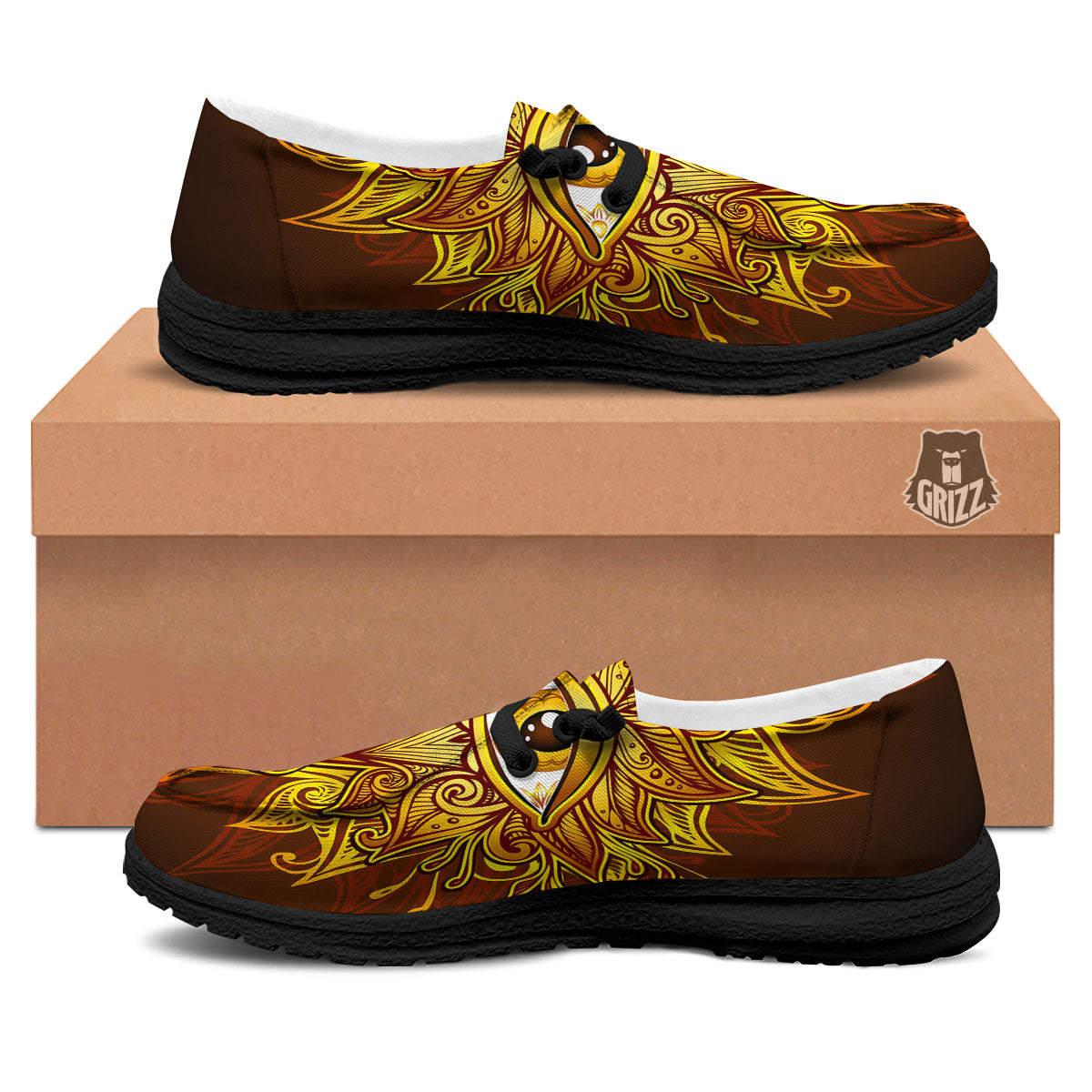 All Seeing Eye Gold Print Black Loafers-grizzshop