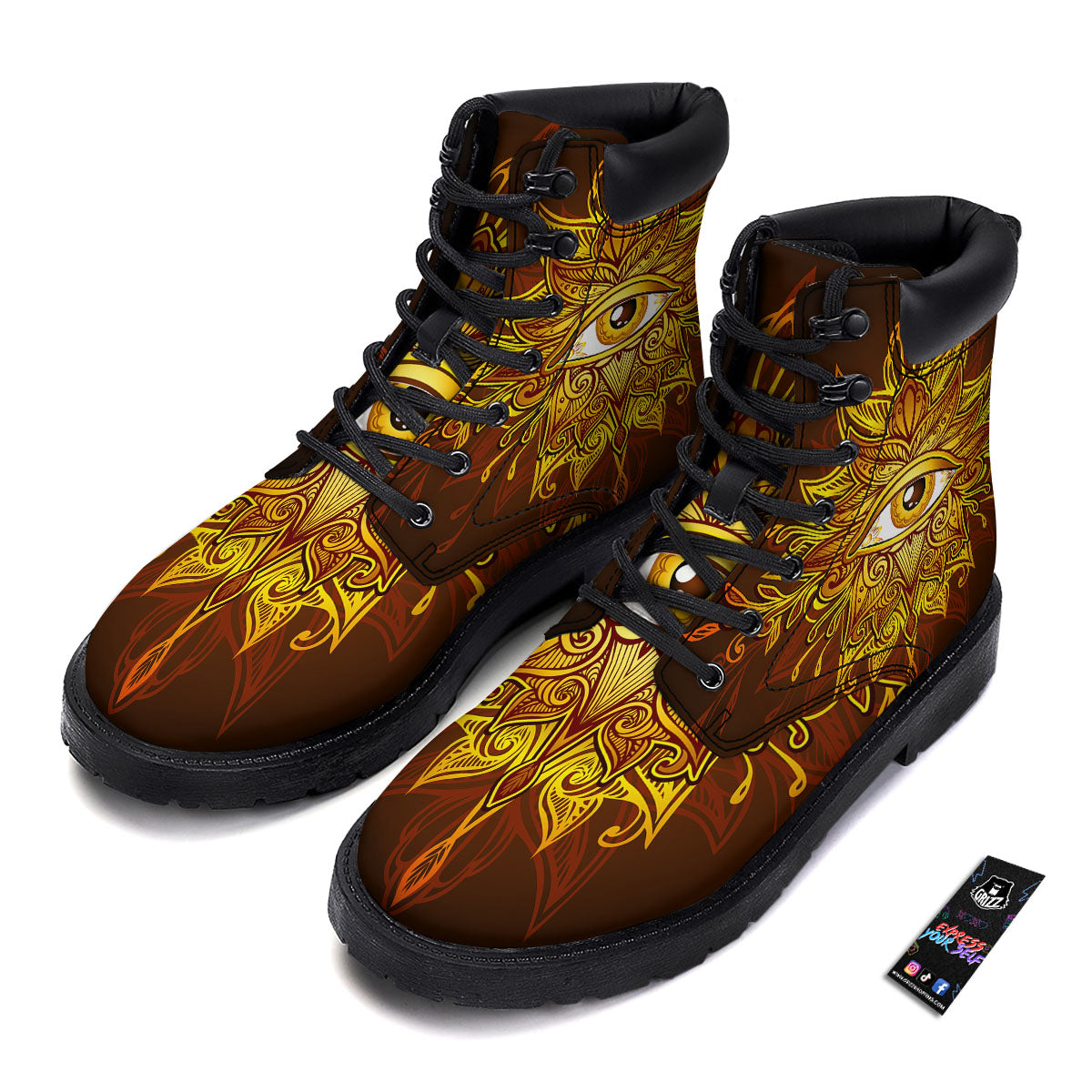 All Seeing Eye Gold Print Boots-grizzshop