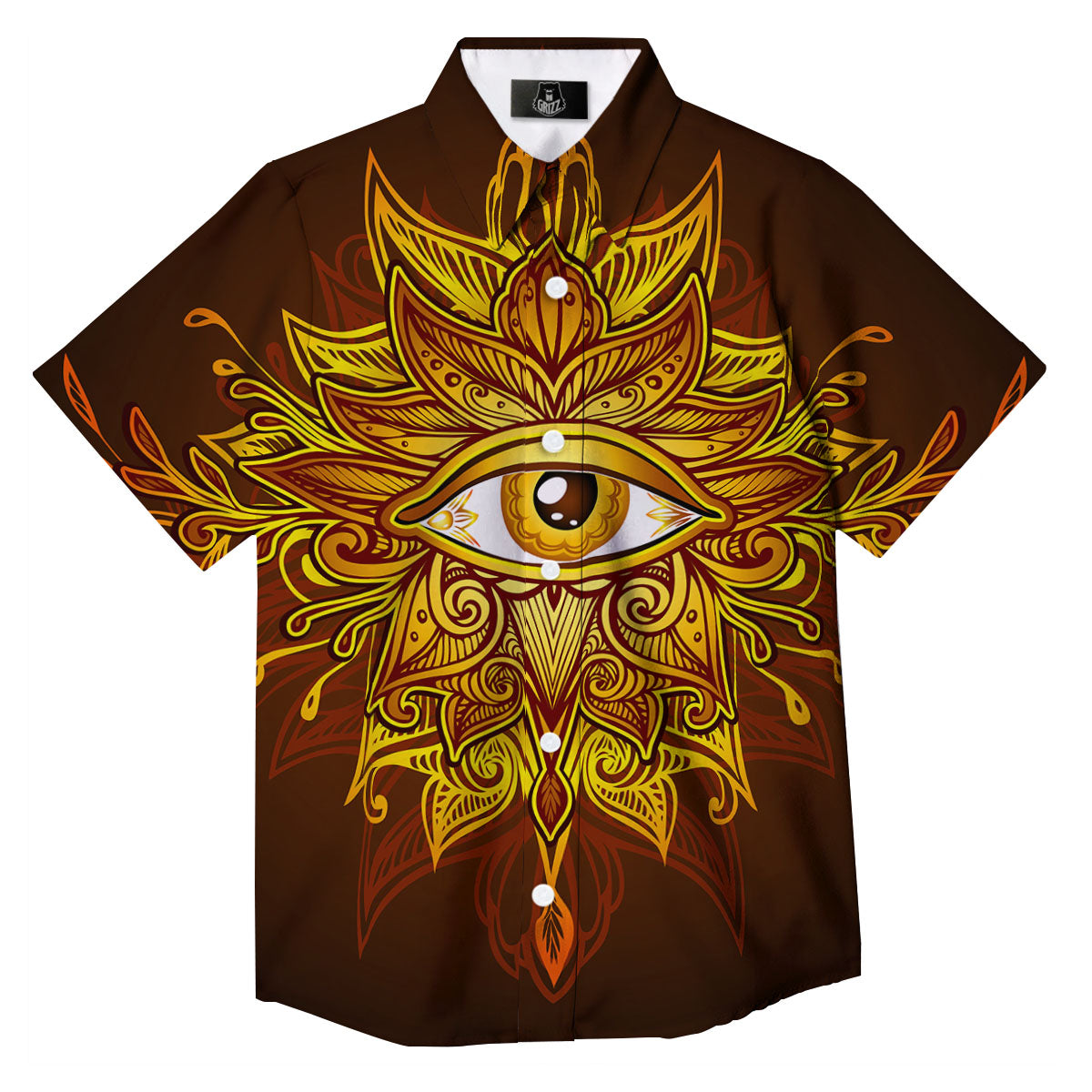 All Seeing Eye Gold Print Button Up Shirt-grizzshop