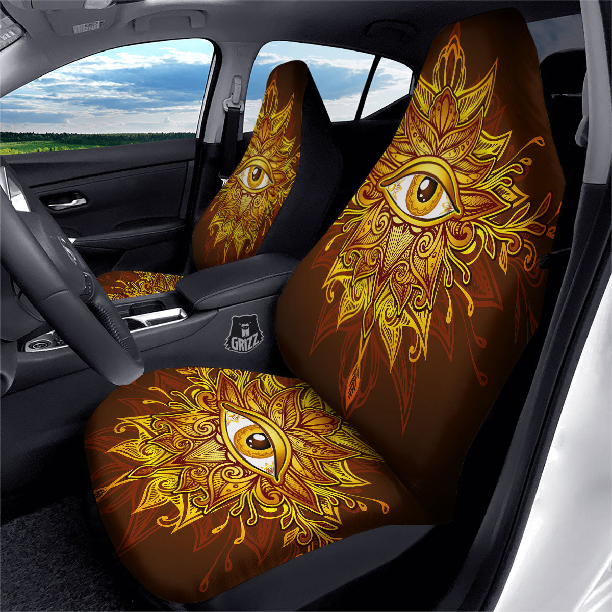 All Seeing Eye Gold Print Car Seat Covers-grizzshop