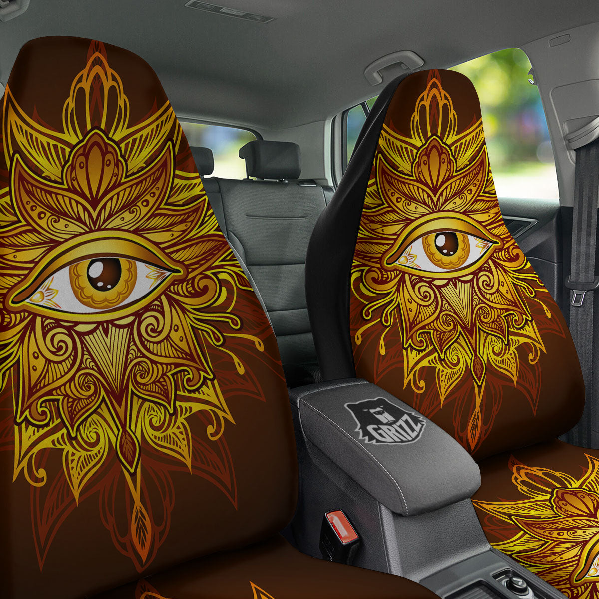 All Seeing Eye Gold Print Car Seat Covers-grizzshop