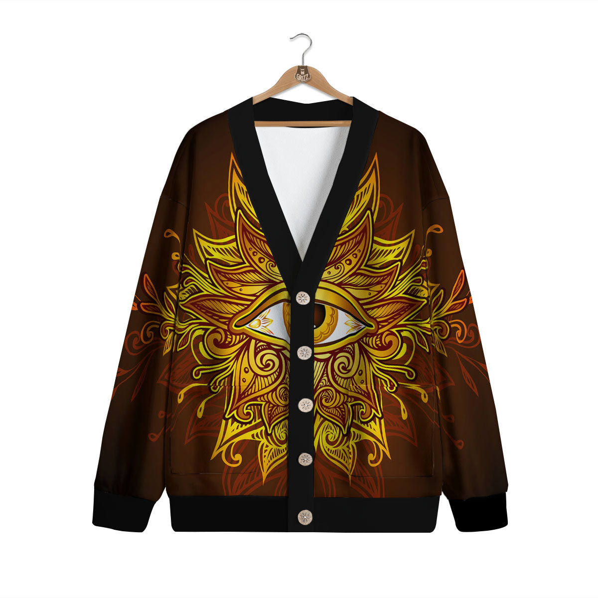 All Seeing Eye Gold Print Cardigan-grizzshop