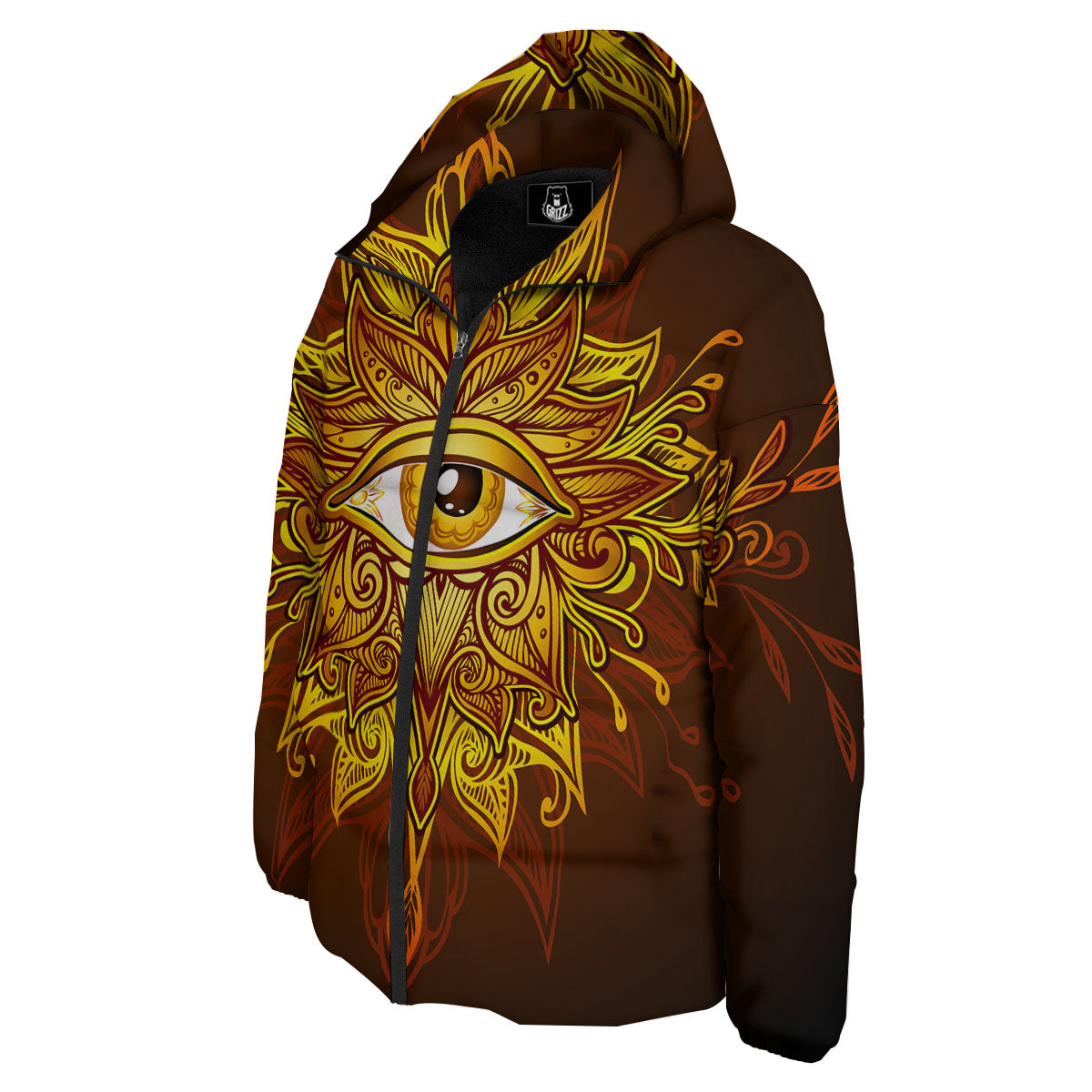 All Seeing Eye Gold Print Down Jacket-grizzshop