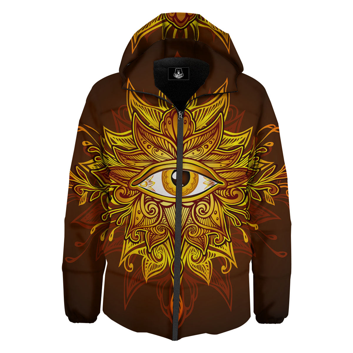 All Seeing Eye Gold Print Down Jacket-grizzshop
