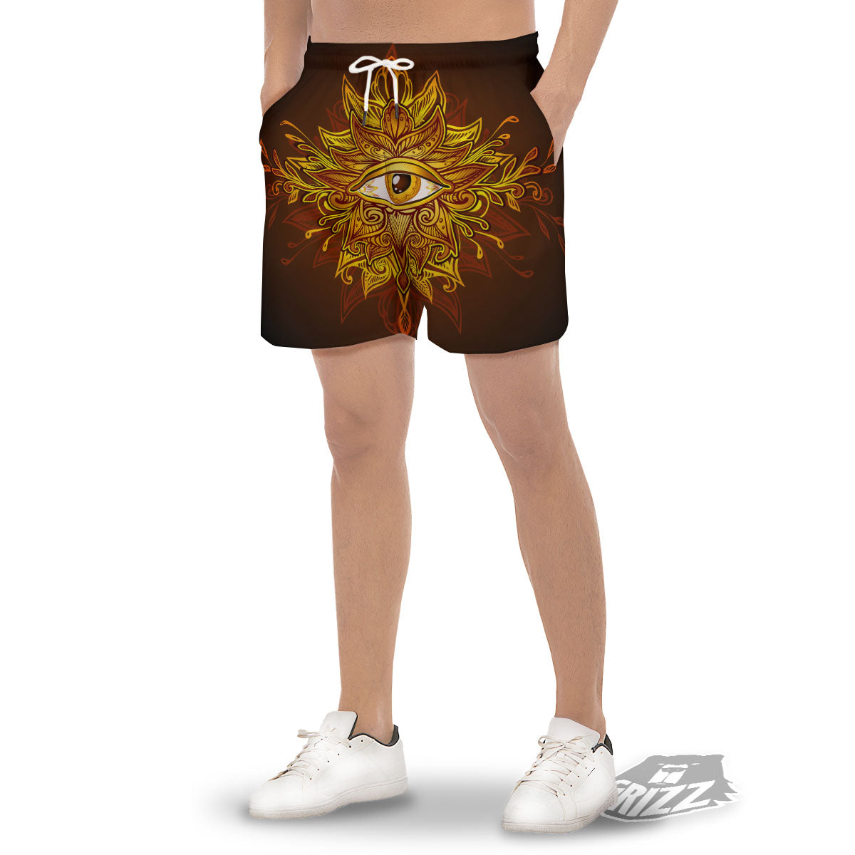 All Seeing Eye Gold Print Men's Gym Shorts-grizzshop