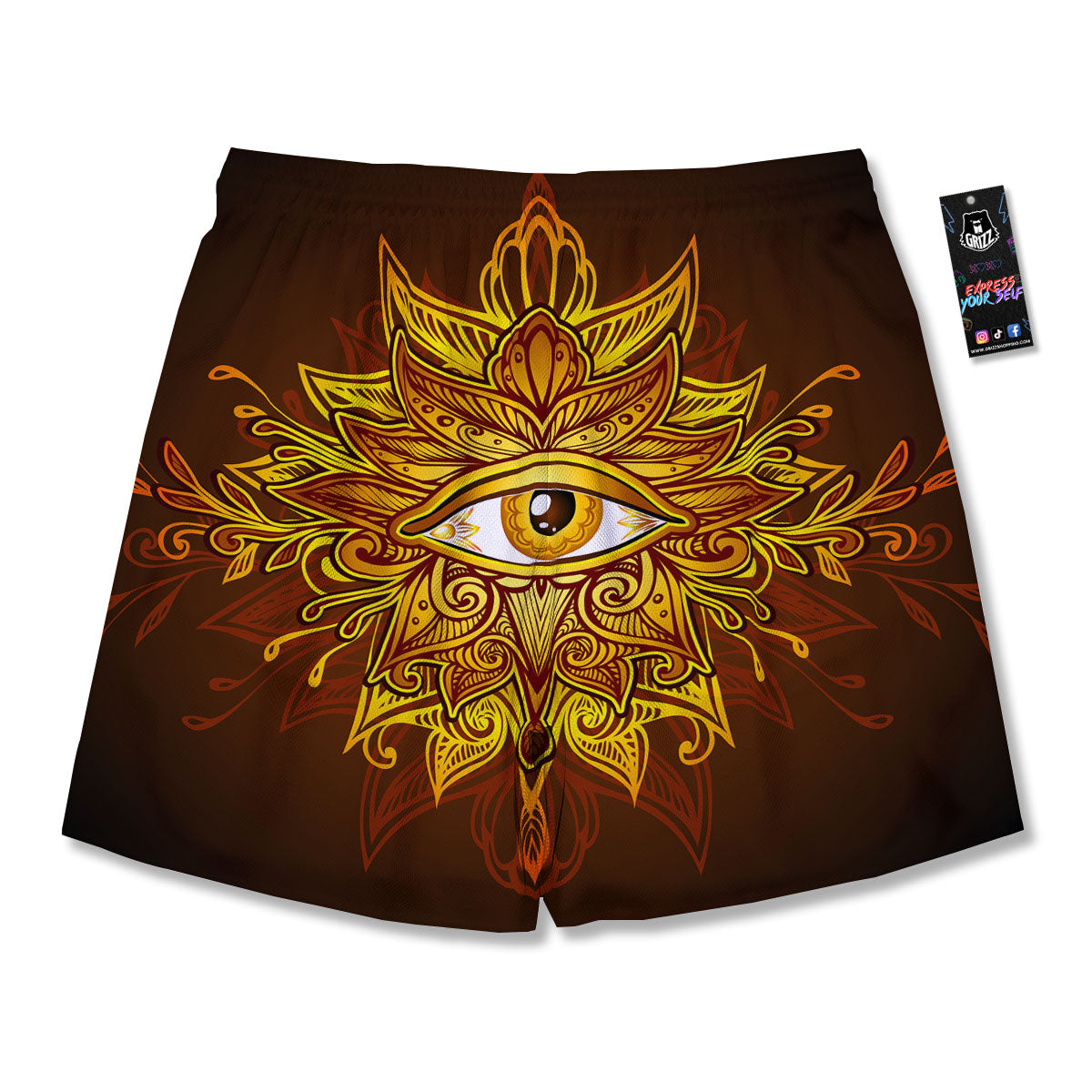 All Seeing Eye Gold Print Men's Running Shorts-grizzshop