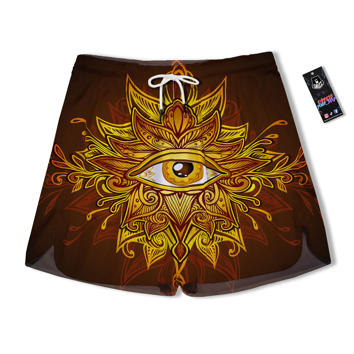 All Seeing Eye Gold Print Men's Running Shorts-grizzshop