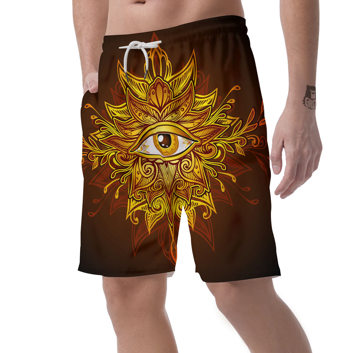 All Seeing Eye Gold Print Men's Shorts-grizzshop