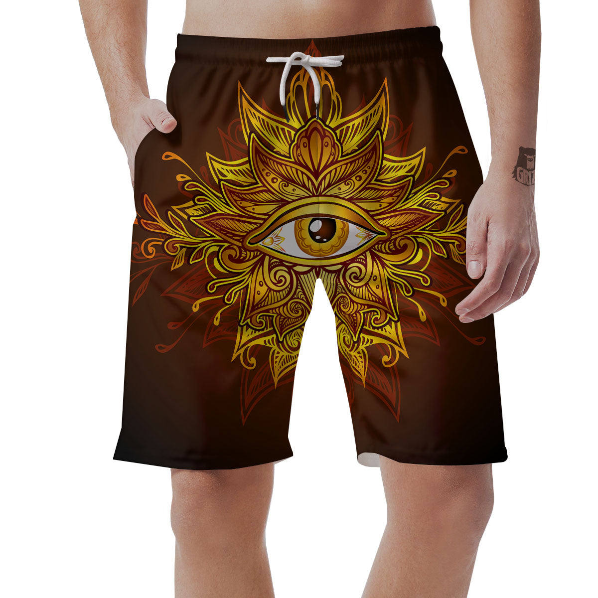 All Seeing Eye Gold Print Men's Shorts-grizzshop