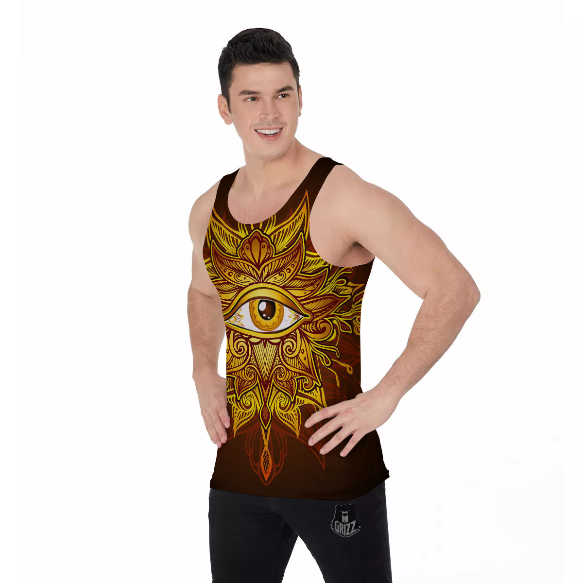 All Seeing Eye Gold Print Men's Tank Top-grizzshop