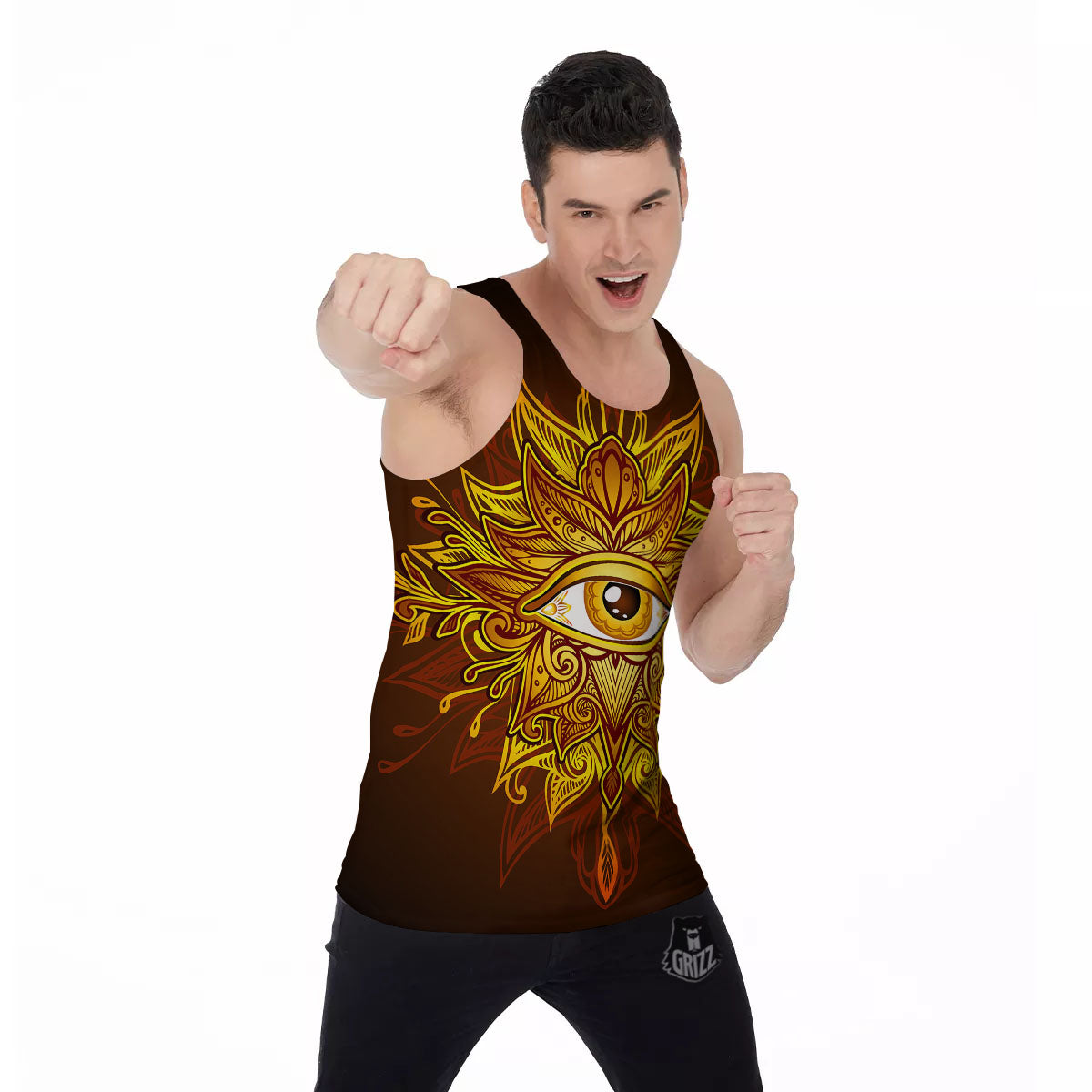 All Seeing Eye Gold Print Men's Tank Top-grizzshop